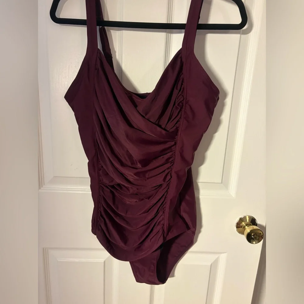 Croft & Barrow Burgundy Ruched Swimsuit - Picture 1 of 7